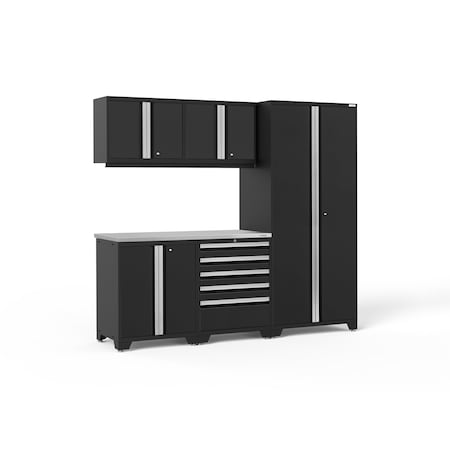 Newage Products Pro Series 6 Piece Garage Cabinet Set with Stainless Steel Top, Black 64053